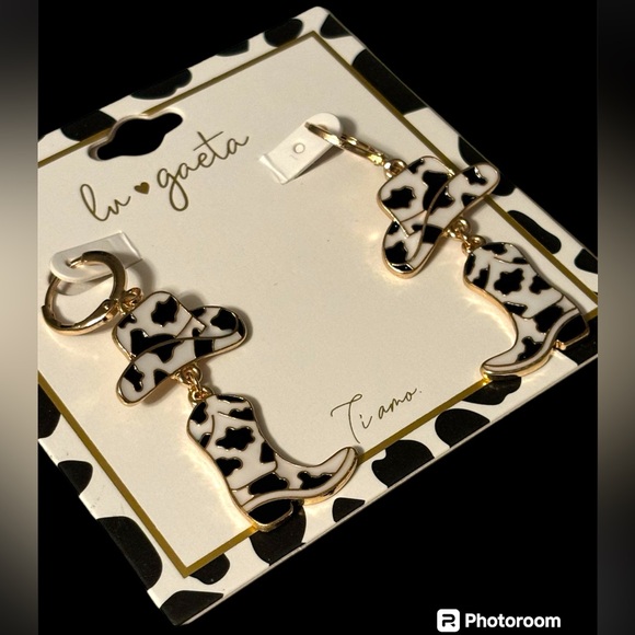 NWT•Lu Gaeta Cowgirl Hat & Boot dangle earrings - Picture 3 of 4